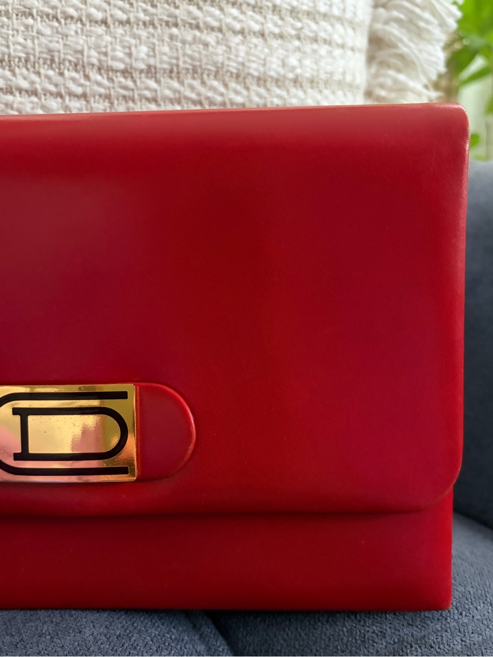 Christian Dior Vintage Red Leather Shoulder Bag Clutch with Gold Chain - Picture 3 of 16